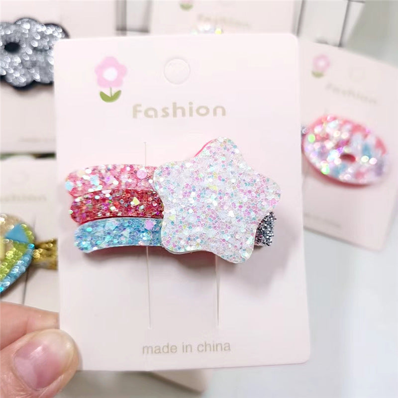 Glitter de brillo al por mayor niños Glitter Rainbow Hair clips